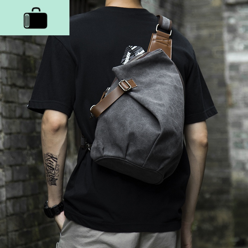 潮流复古帆布包斜挎包男休闲潮牌单肩邮差斜背包胸包简约学生男包NEW LAKE腰包男