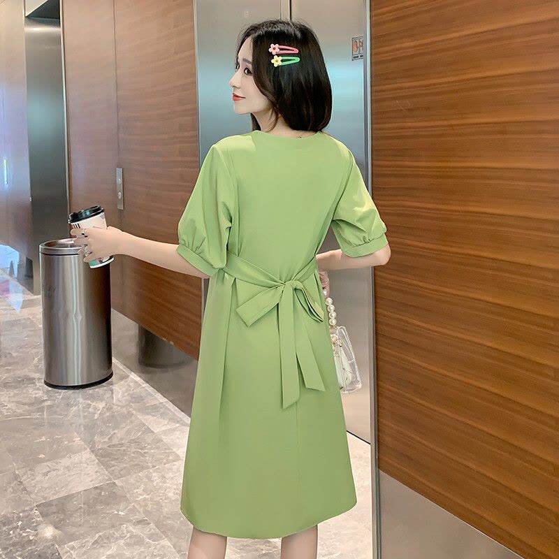 迪鲁奥(DILUAO)孕妇装夏装外出2021新款孕妇连衣裙中长款时尚潮妈孕妇套装夏季宽松透气孕妇裙子 绿色图片