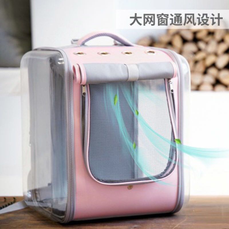 可折叠大空间宠物背包外出便携猫包帆布通风透气透明狗包双肩包 玛瑙灰