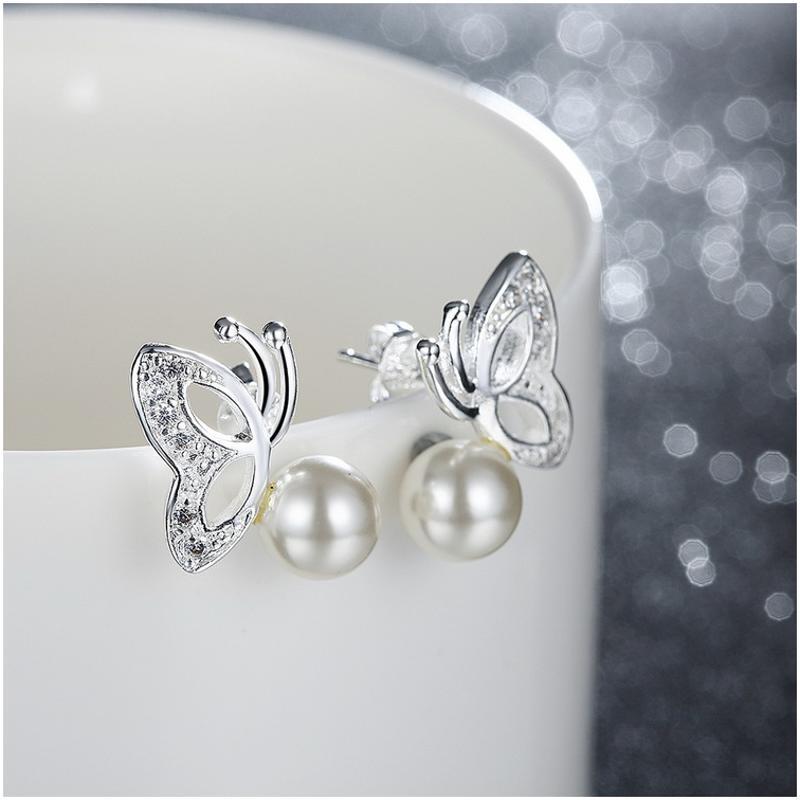 E017 Women silver plated earring镀925纯银耳环时尚珍珠耳环女
