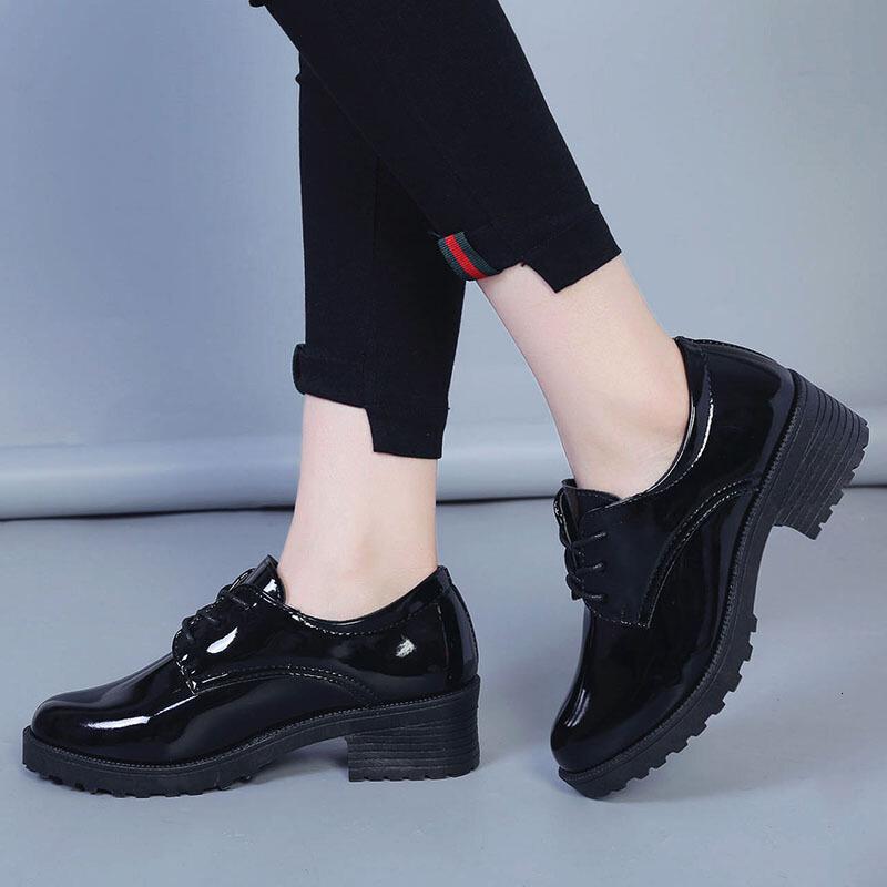 述雅系带工作鞋女全黑色软底防滑平底皮鞋厨房上班职业正装防水小黑鞋