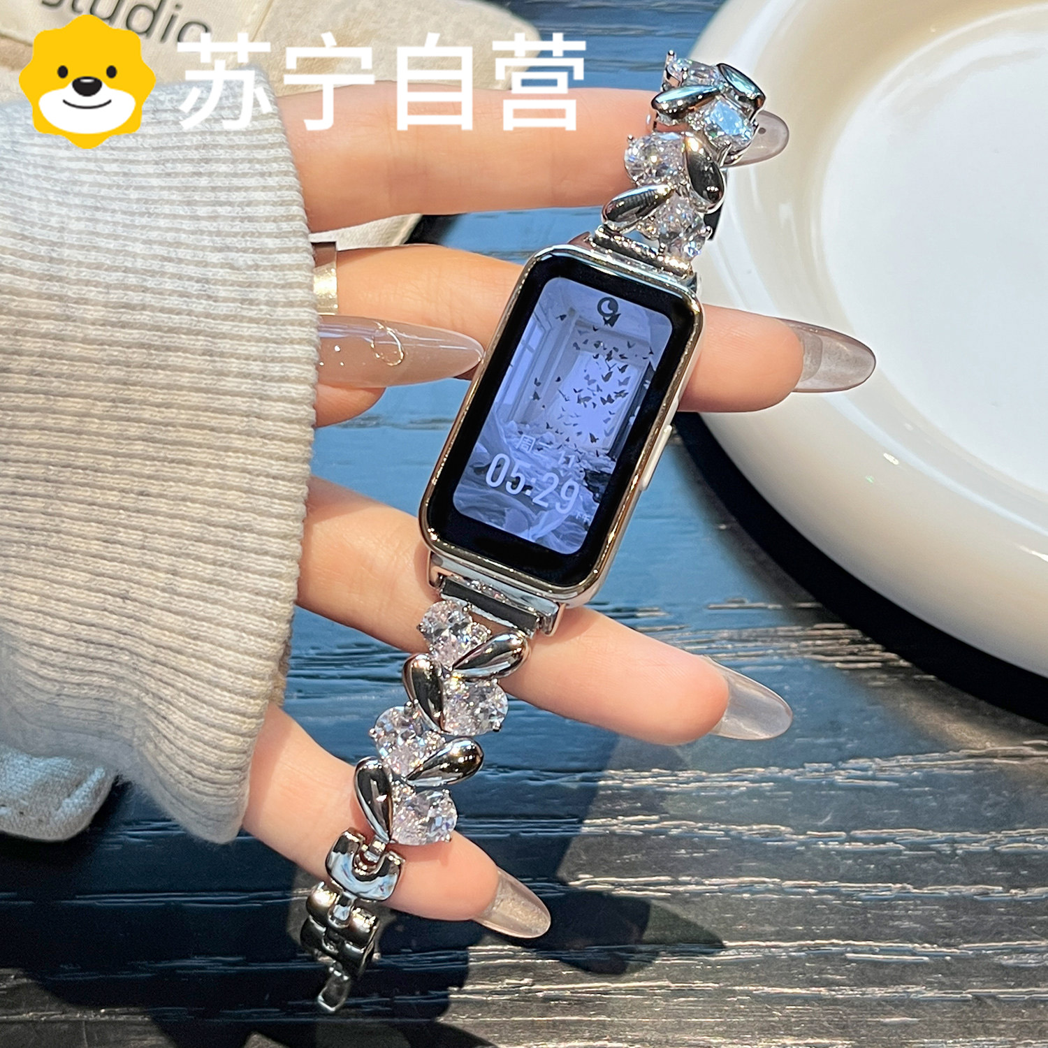 适用于华为手环11表带11pro新款10金属9猫咪镶钻表链watch band98智能NFC荣耀手环10/97夏季高级轻高清大图