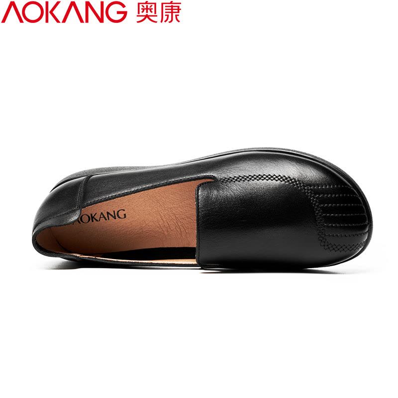 奥康女士皮鞋英伦风小皮鞋休闲女单鞋低帮套脚软底日常通勤工作皮鞋女图片