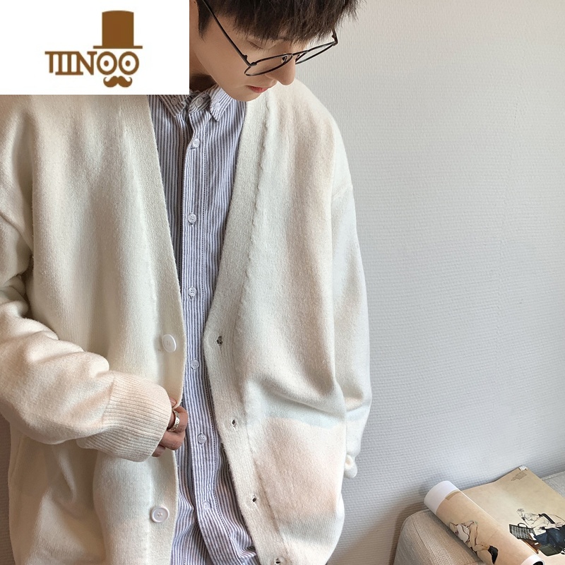YANXU日系慵懒风开衫针织外套男秋季感男装设计感oversize情侣毛衣高清大图