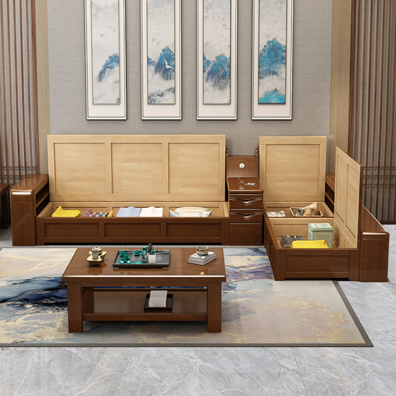 采百木caibaimu中式实木沙发客厅实木沙发组合冬夏两用储物小户型套房