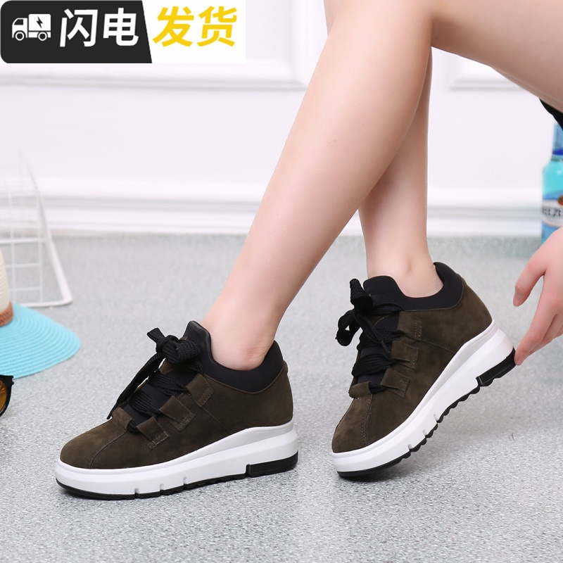 大码女鞋秋季4143新款加肥宽脚厚底特大号42码女士内增高休闲鞋启如