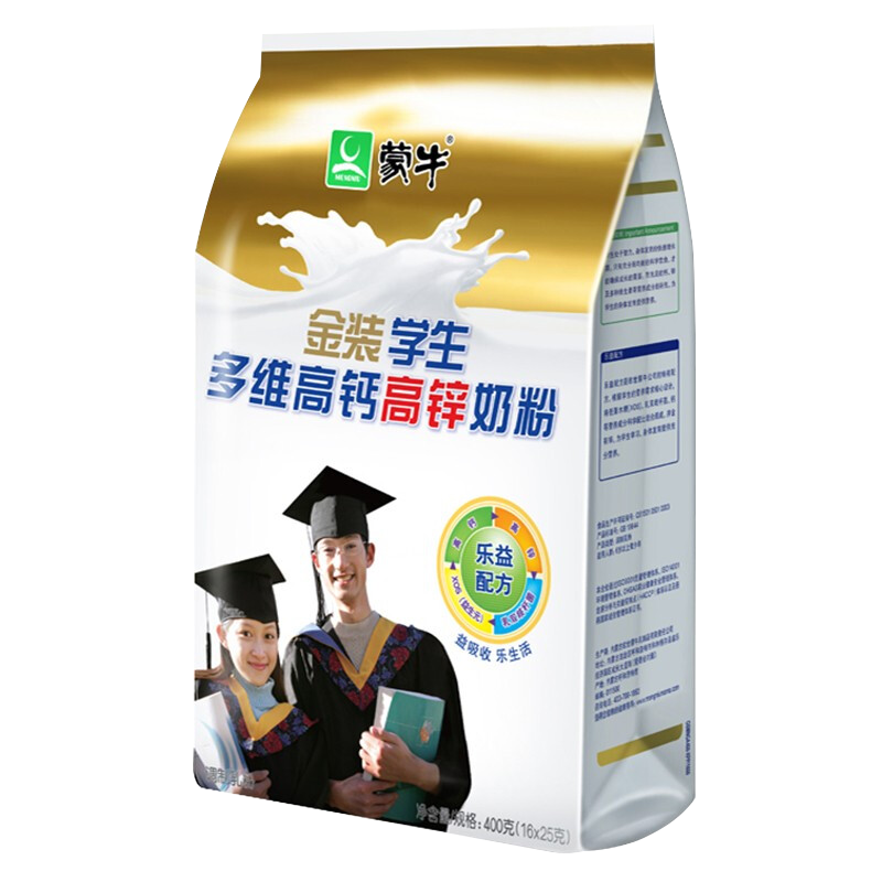 蒙牛金装学生多维高钙高锌奶粉儿童青少年营养早餐奶粉400g袋装
