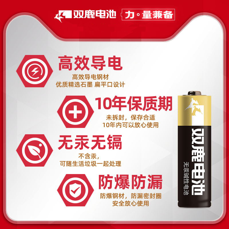 双鹿电池新精品5号碱性电池20粒 适用于儿童玩具/遥控器/鼠标/话筒/闹钟/ 五号/LR6/AA/电池高清大图