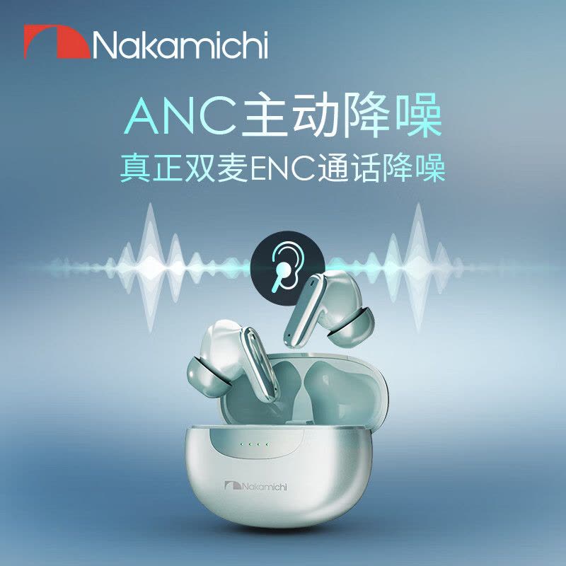 Nakamichi中道采用新型硅麦技术应用ANC主动降噪双麦ENC通话降噪电力持久长效续航 TW60NC蓝牙耳机 珠光黑图片