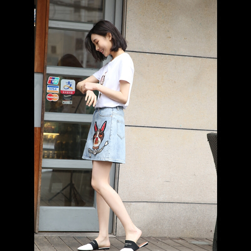 大本命萌宠控别错过重磅狗狗刺绣半身裙牛仔短裙如图