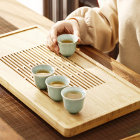 青灰釉陶瓷茶具竹制茶盘茶台日式简约功夫茶具套装 青灰茶具9头配帘竹