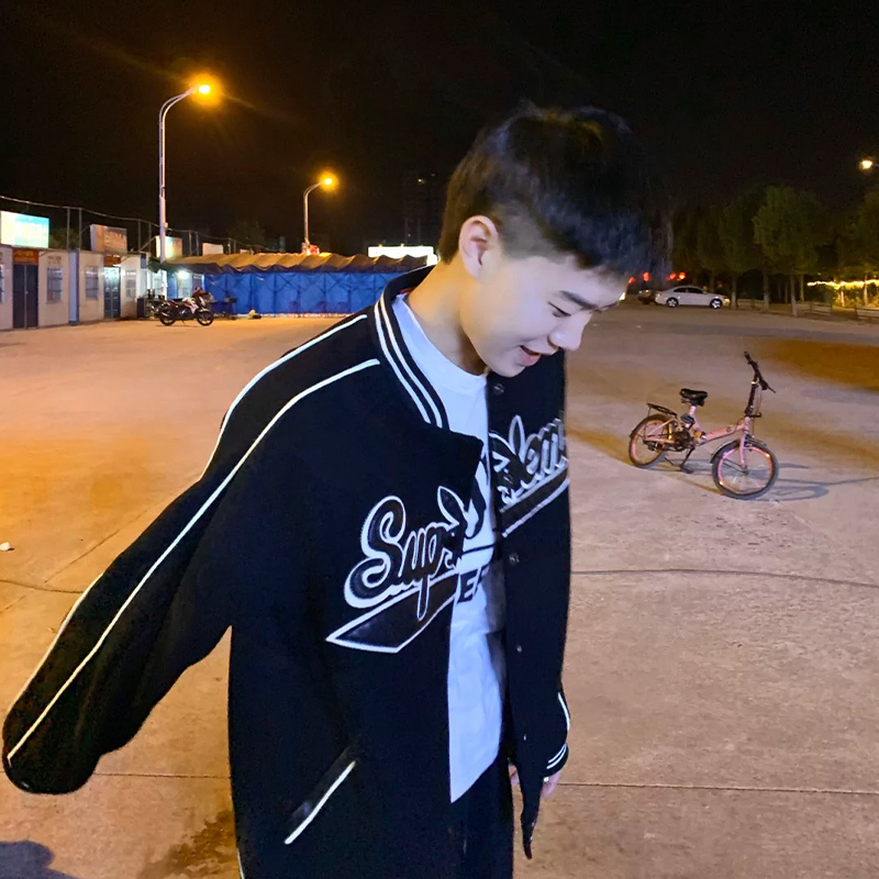 newlake痞帅风潮牌潮流男装上衣网红社会人精神小伙外套飞行员棒球领