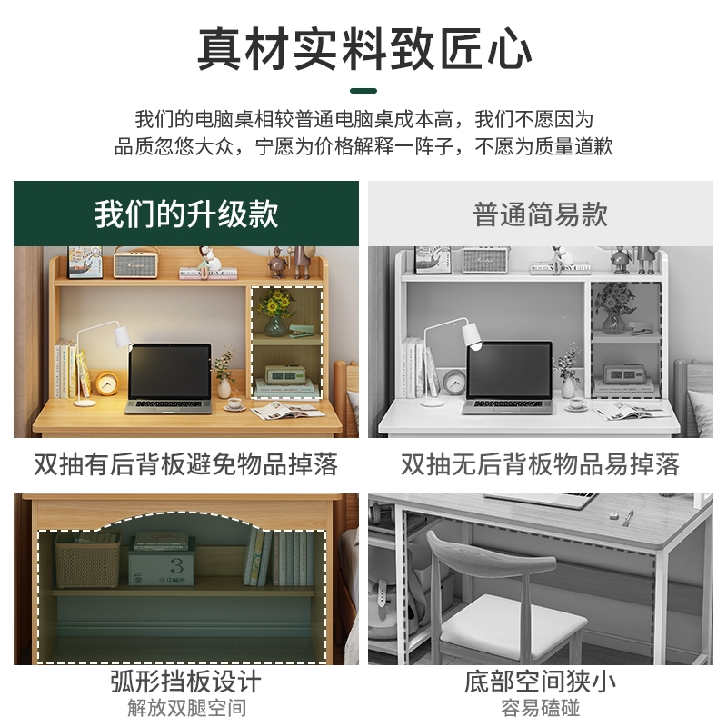 电脑桌台式家用简易小书桌书架一体桌儿童学生学习桌写字桌子卧室
