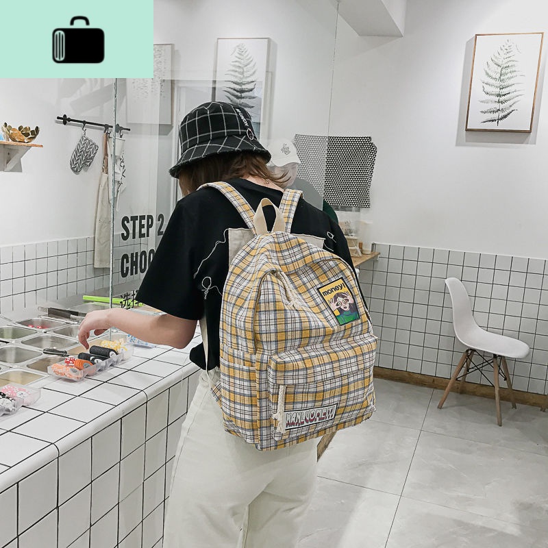 chic原宿书包女ins文艺韩版格子背包小清新校园百搭学生双肩包潮NEWLAKE高清大图