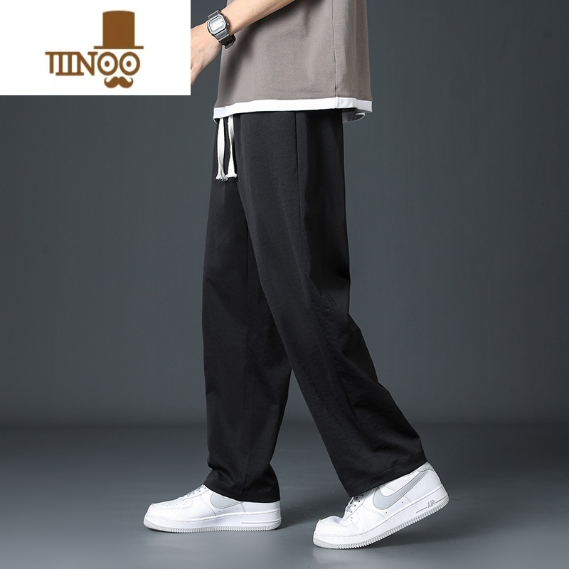 YANXU裤子男士夏季潮牌宽松直筒阔腿长裤男款日系复古运动薄款休闲男裤高清大图
