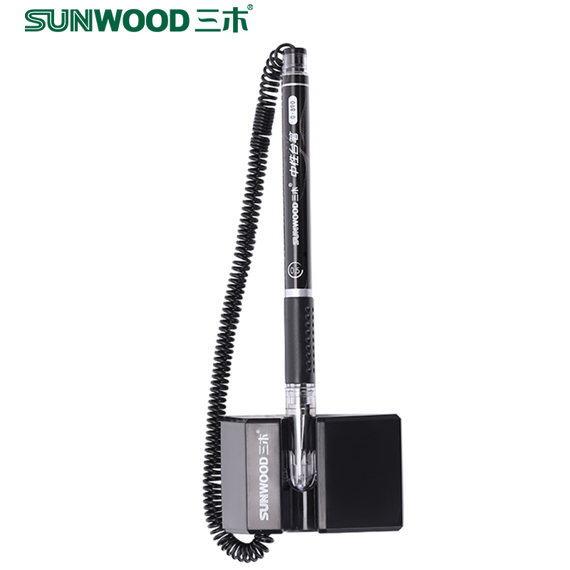三木(SUNWOOD)SMGR-890B台笔办公中性笔柜台桌面签字笔可粘贴固定带绳吧台笔银行前台笔粘桌碳素笔水笔黑色高清大图