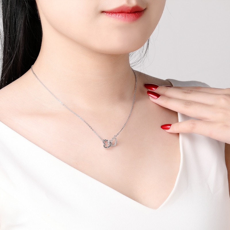 梦金园 铂金项链女锁骨链 女pt950爱心吊坠套链款