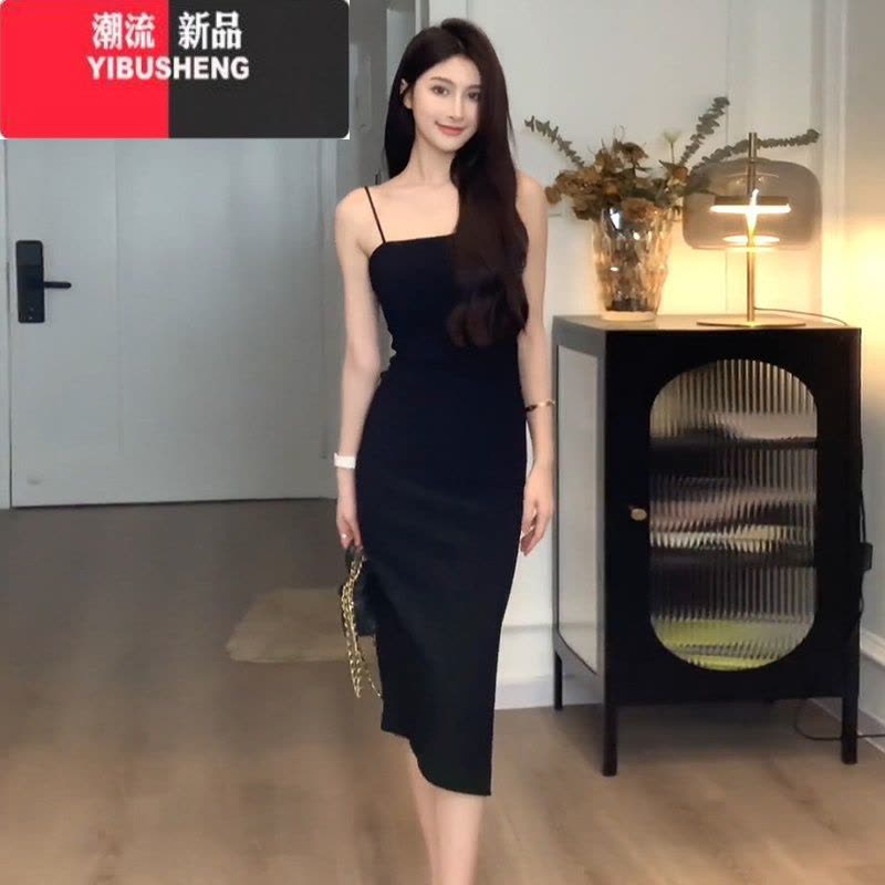 YIBUSHENG辣妹修身性感吊带连衣裙女2024年新款气质高级感巨显瘦开叉长裙子图片