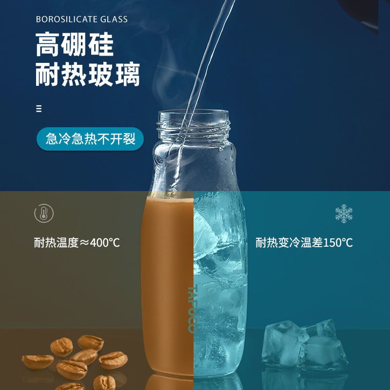 日本泰福高玻璃杯夏天耐热透明水杯子女高颜值泡茶杯男学生大容量 T8140浅灰色550ML
