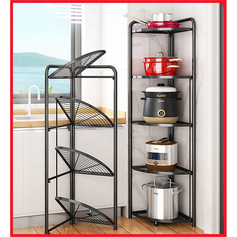 可折叠厨房三角锅架藤印象落地多层转角家用台面二层放锅具收纳置物架