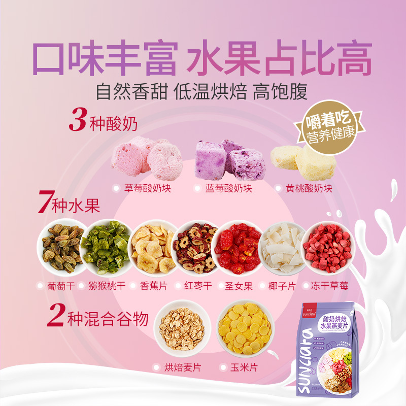 水果坚/果酸奶果粒麦/片干吃谷物燕麦片早餐即食营养代餐饱腹食品400gX5套装桑克拉(SUN CLARA))