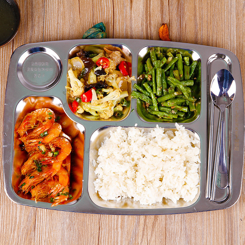 金钥匙goldenkey不锈钢304加厚快餐盘六格gkt600b8