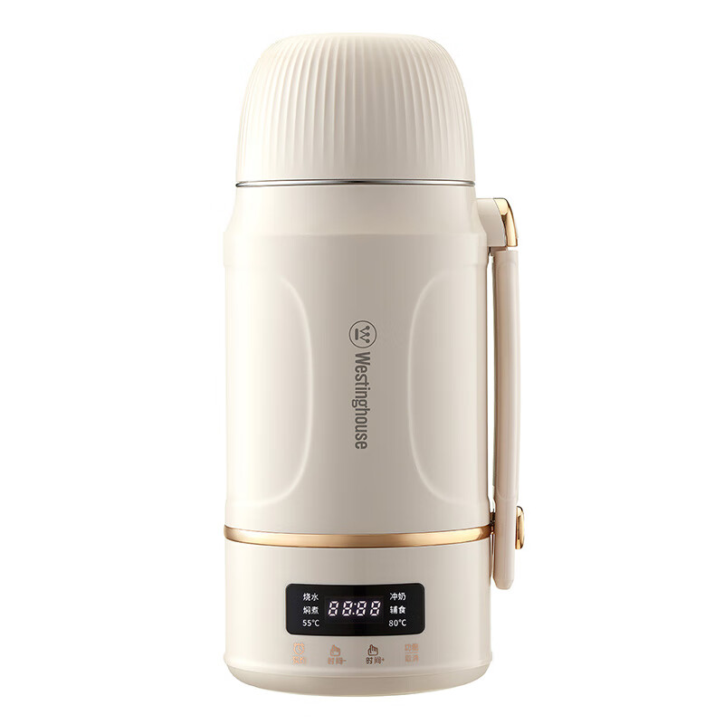 西屋(WESTINGHOUSE)800W双层防烫杯盖内置防干烧保护装置1L大容量多功能便携水壶 杏仁白 WEK12A