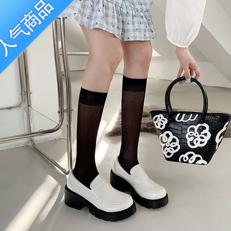 SUNTEK英伦学院风厚底小皮鞋女2023新款日系复古jk鞋白色乐福鞋高跟鞋子图片