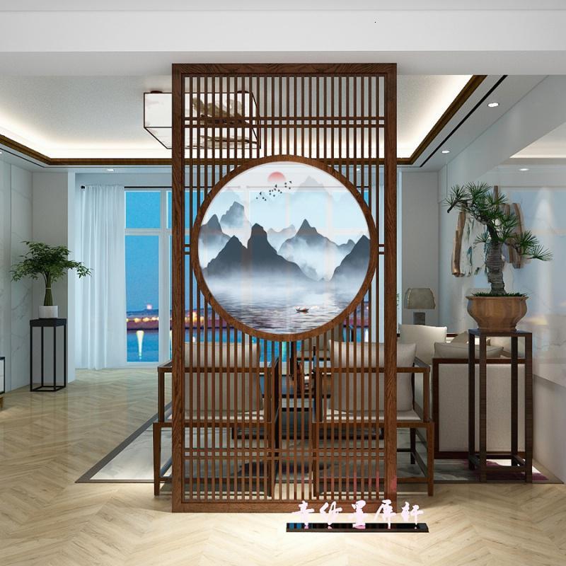 中式落地屏风隔断墙客餐厅闪电客入户实木玄关现代镂空栅栏半透明纱座
