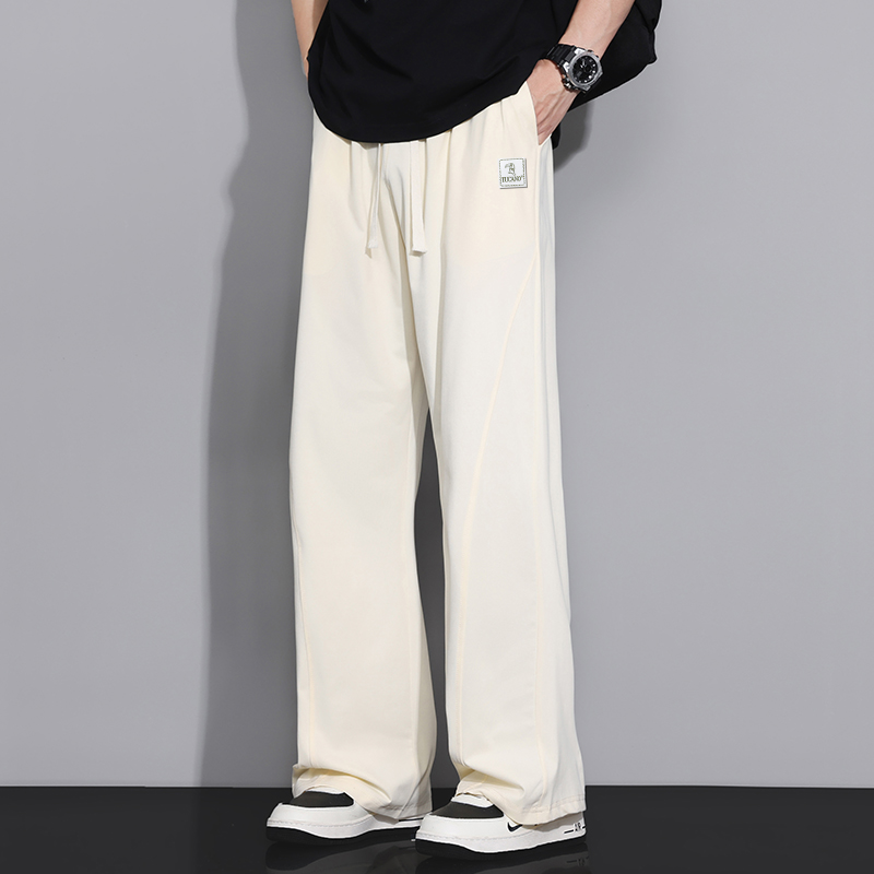 啄木鸟男士休闲裤子夏季薄款2025新款宽松直筒黑色冰丝运动卫0休高清大图