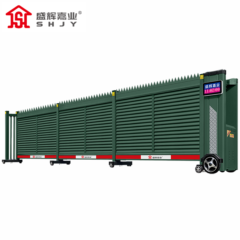 盛辉嘉业 军绿色伸缩门防冲击电动大门平移直线门单位收缩推拉小门工业门定制每米高清大图