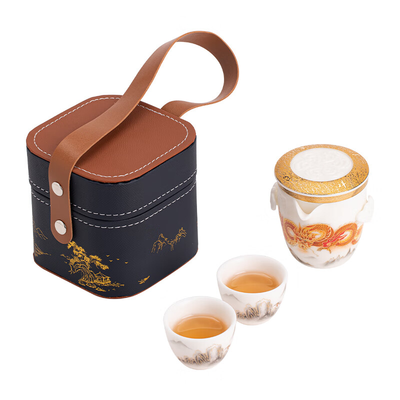 苏氏陶瓷(SUSHI CERAMICS) J1006 龙行大运旅行快客杯(手抓壶品茗杯) 四件套 (单位:套)