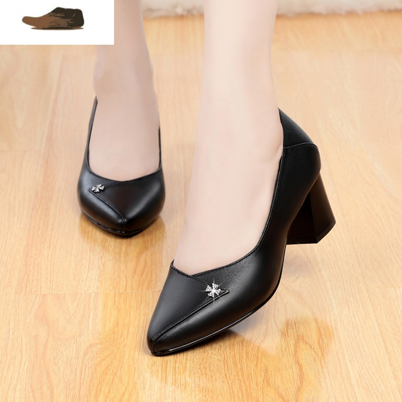 ideamini皮软底妈妈鞋春秋新款小跟单鞋女中跟女士皮鞋高跟舒适中年