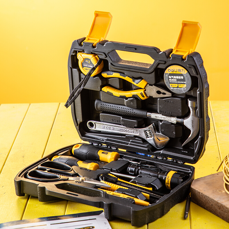 得力deli家用多功能五金工具箱手动工具套装电工维修工具箱家用应急包