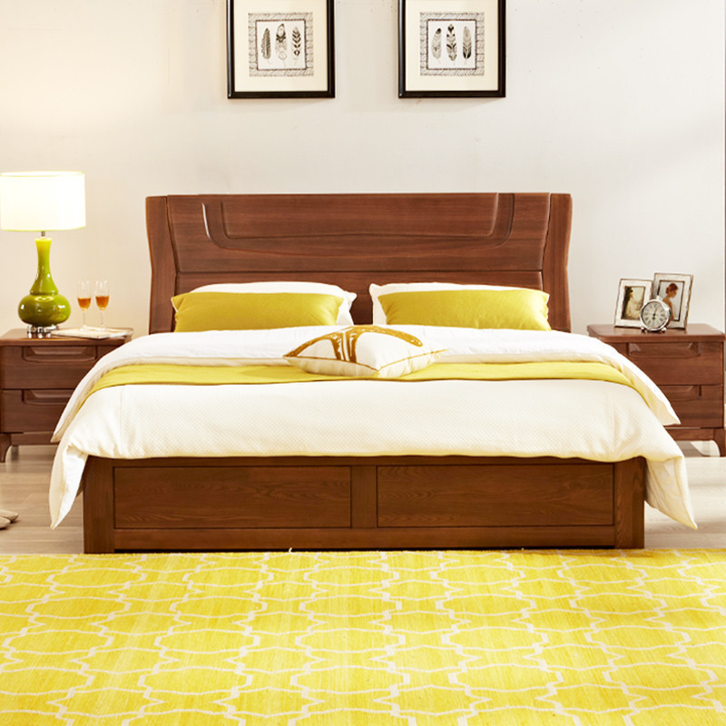 光明家具实木床 光明家具 现代中式全实木进口榆木双人床1.