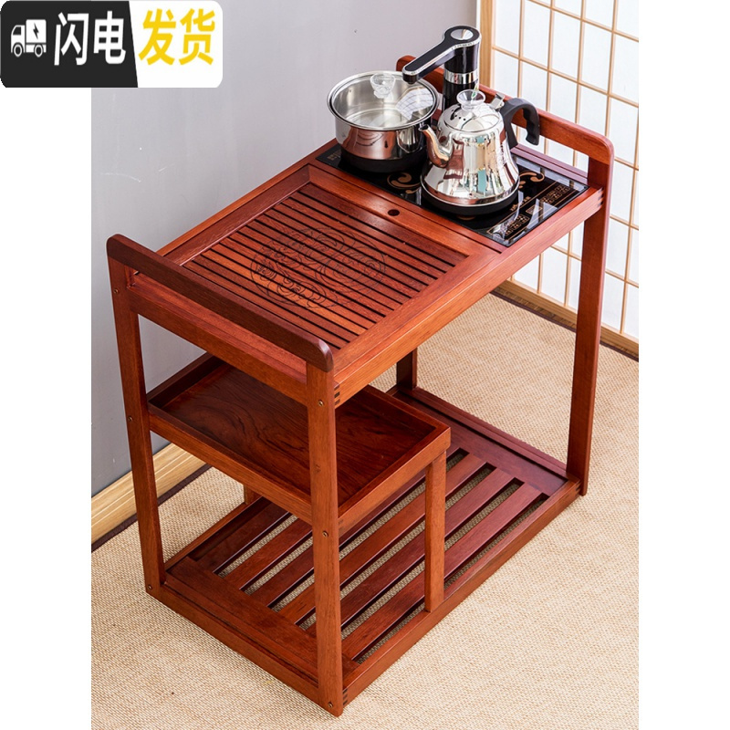 三维工匠移动茶台茶车茶具套装乌金石茶盘自动电磁炉家用茶水柜实木小茶桌 禅字石茶车自动炉-紫砂扁壶套装