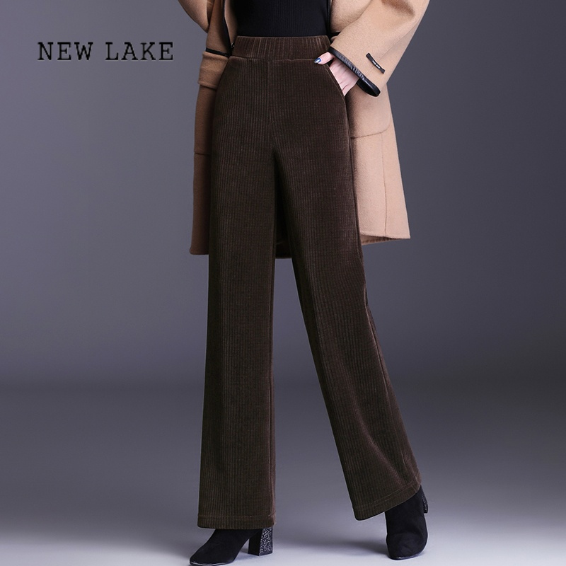 new lake雪尼尔阔腿裤女大码灯芯绒女裤春秋休闲直筒中年妈妈加绒裤子