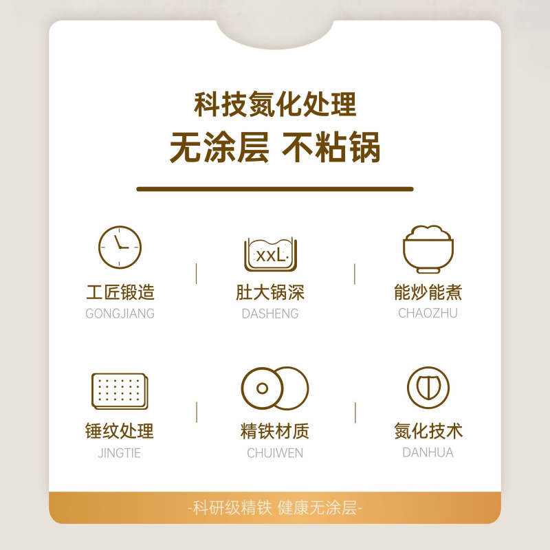 24cm锻打无涂层不粘锅大肚老铁锅(24cm玻璃盖款)