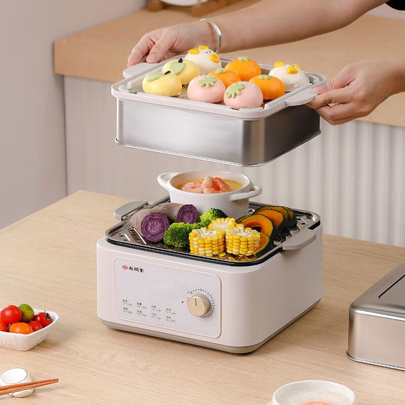 尚朋堂 SPT-ZG1213A-C02 12L上蒸下煮双层家用多功能锅(彩邮)(单位:个)燕麦白高清大图