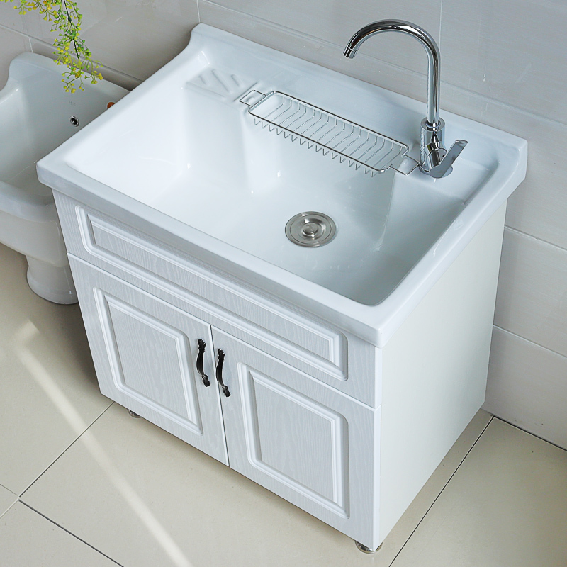 欧式阳台实木洗衣柜陶瓷台盆闪电客小户型洗手池带搓板落地卫浴组合柜