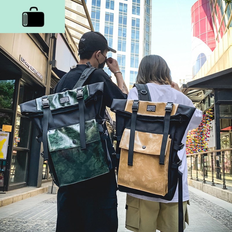 双肩包男ins潮牌复古大容量简约高中学生书包女时尚潮流原宿背包NEW LAKE高清大图