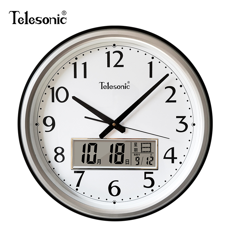 天王星(Telesonic)客厅大挂钟现代创意时尚万年历钟表简约时钟办公挂表带日历液晶大气家用时钟
