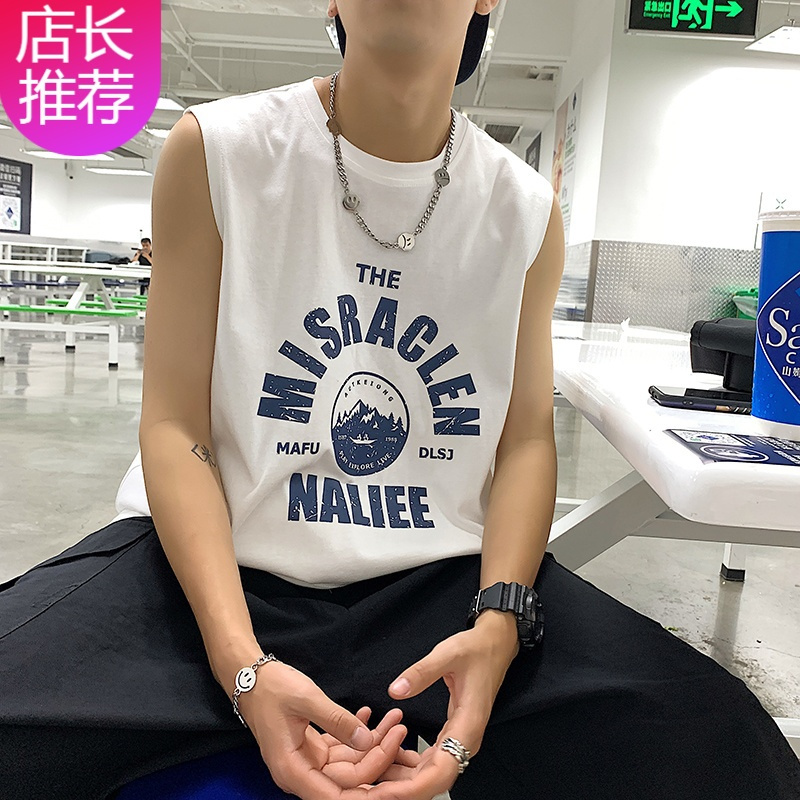 hlcoman无袖t恤男背心运动潮牌ins潮流坎肩外穿宽松夏季健身砍袖嘻哈