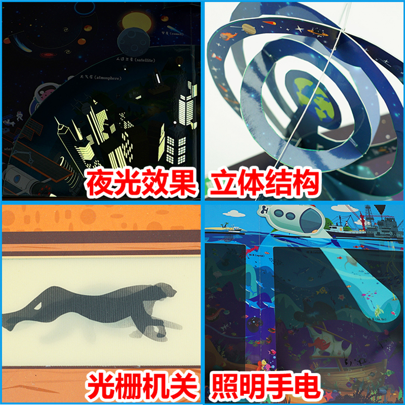 [醉染正版]超全超酷情景体验认知立体翻翻书双语认知绘本玩具书幼儿宝宝启蒙图画书手电筒看里面科普透视绘本2-3-4-6-8高清大图