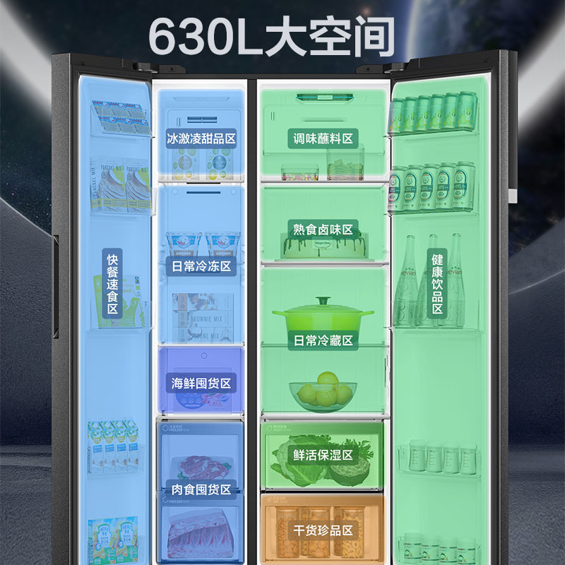 海尔(Haier)630升对开门超薄嵌入冰箱 AIP超净系统 阻氧干湿分储 一级 BCD-630WGHSS95S9U1