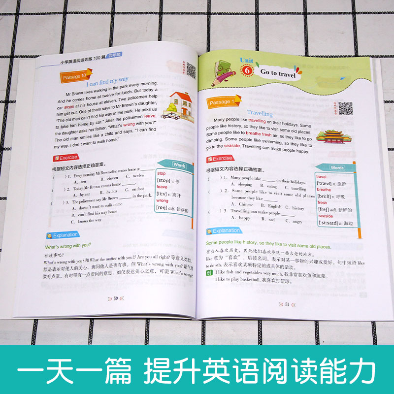 [正版]四年级英语阅读训练100篇含译文音频小学4年级英语同步阅读理解专项训练书籍每日一练上下册英语课外阅读强化组合训高清大图