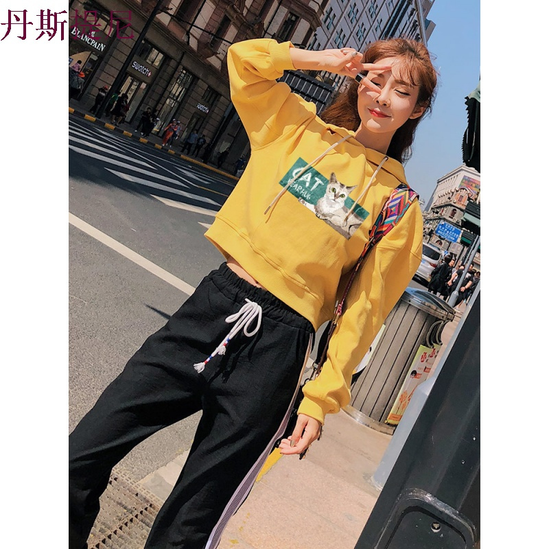 漏肚脐卫衣2018新款女长袖薄款高腰韩版短款套头连帽宽松秋天上衣