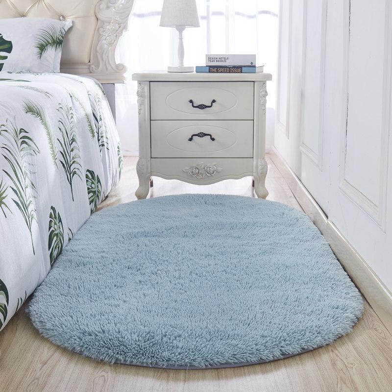 美帮汇韩式地垫客厅茶几卧室床边毯飘窗地毯椭圆形毛绒粉色床下毯子 三号蓝色 定制
