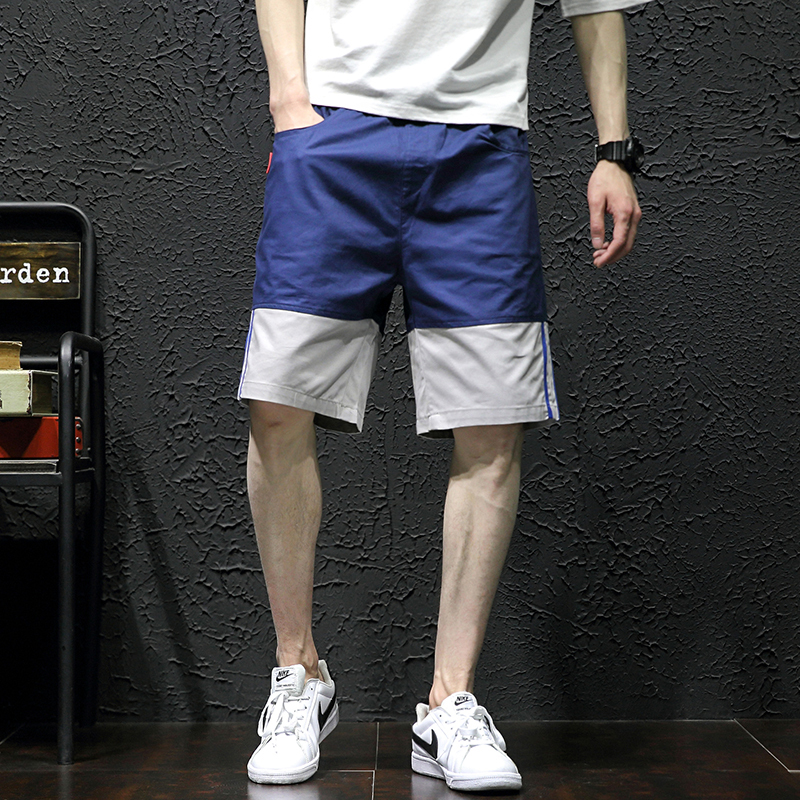 夏季日系撞色休闲短裤男士加肥大码韩版宽松运动五分裤帅气男裤子