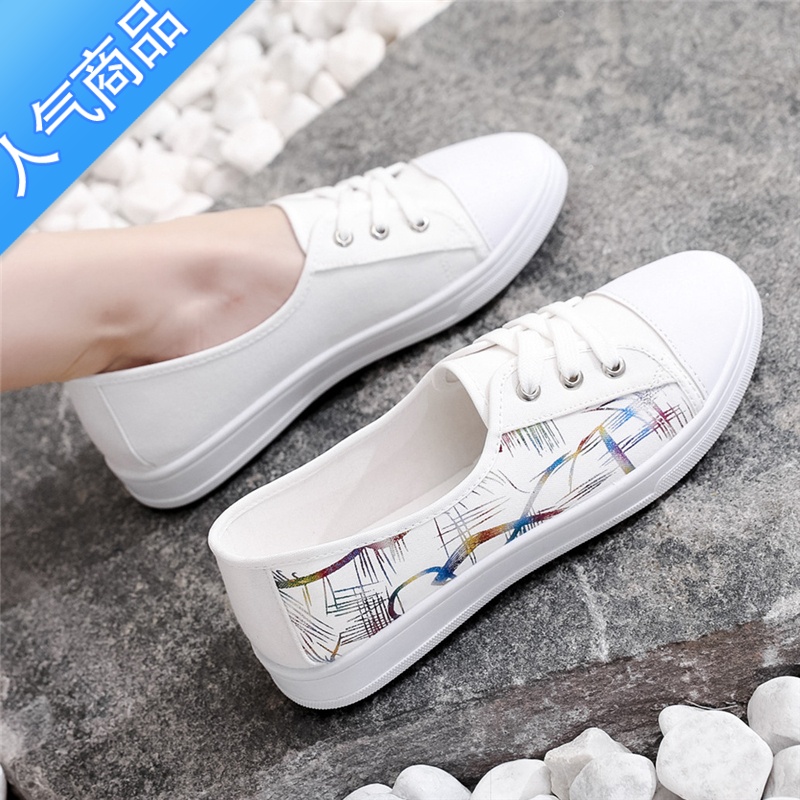 SUNTEK网红帆布鞋女2023新款春秋季透气小白鞋女学生韩版防滑百搭板鞋子高清大图